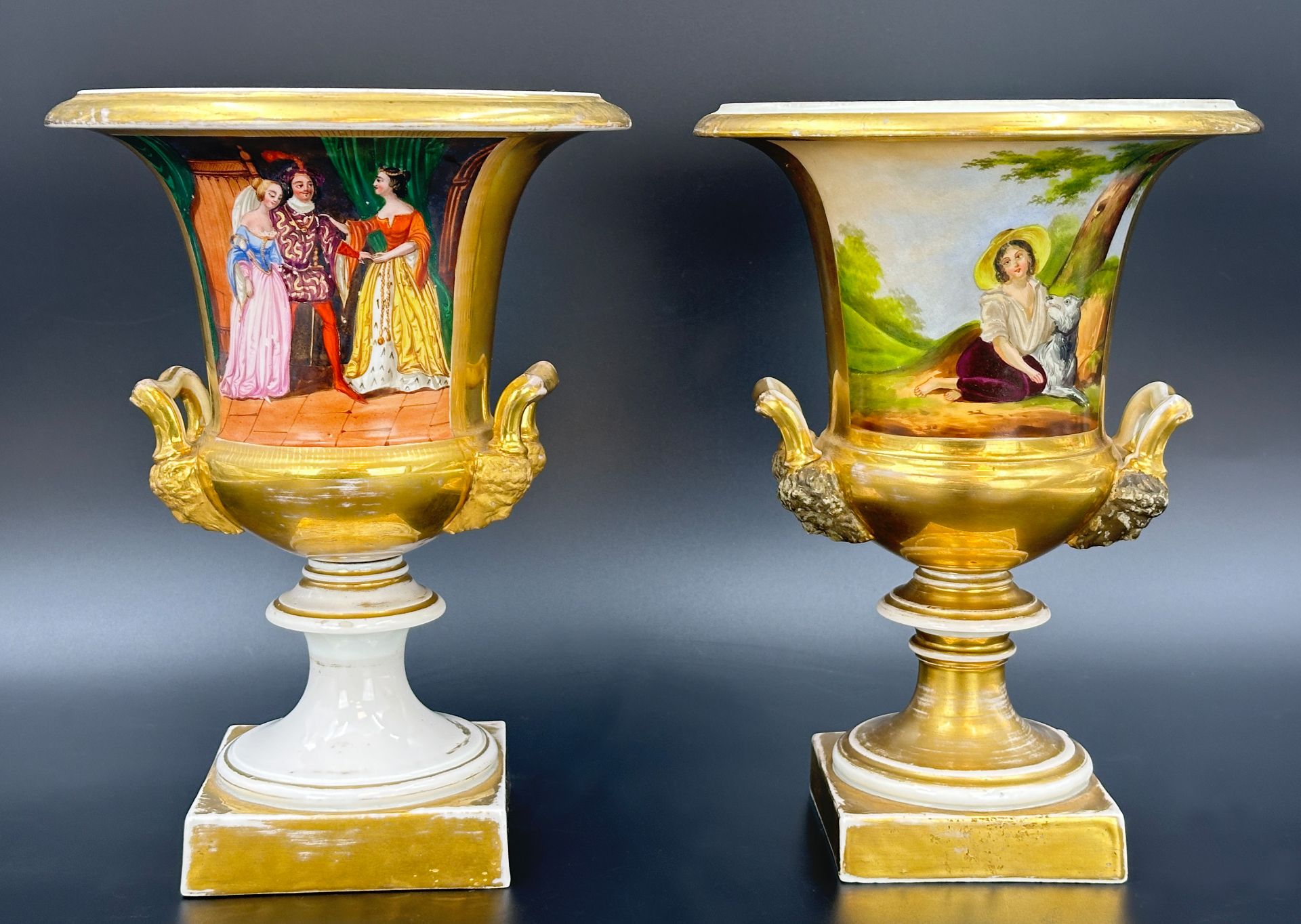 Pair of Empire krater vases. 19th century.