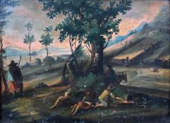 UNSIGNIERT (XVIII-XIX). Romantische Landschaftsdarstellung mit Bauern.