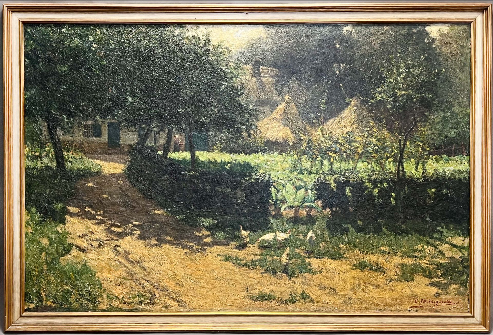 Georges Philippe JACQMOTTE (1876 - 1949). Farmstead with farmer's wife and poultry. - Image 2 of 14