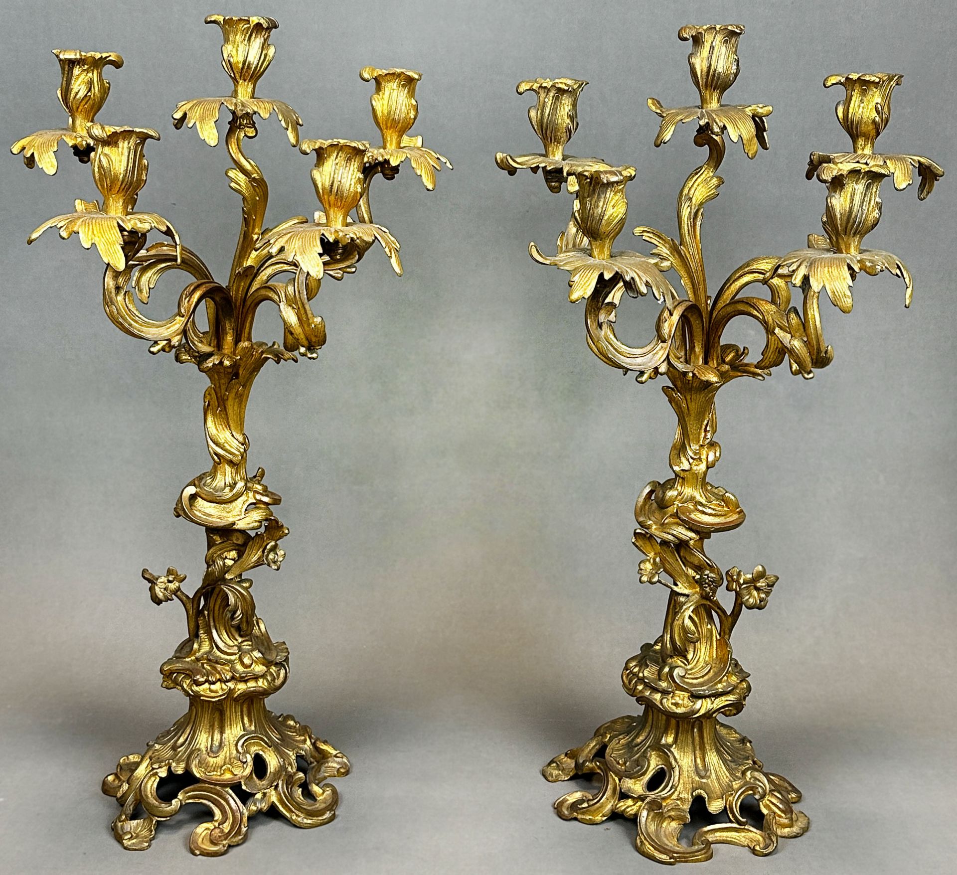 A pair of girandoles, 5 flames. Gilt bronze. 19th century. - Image 2 of 14