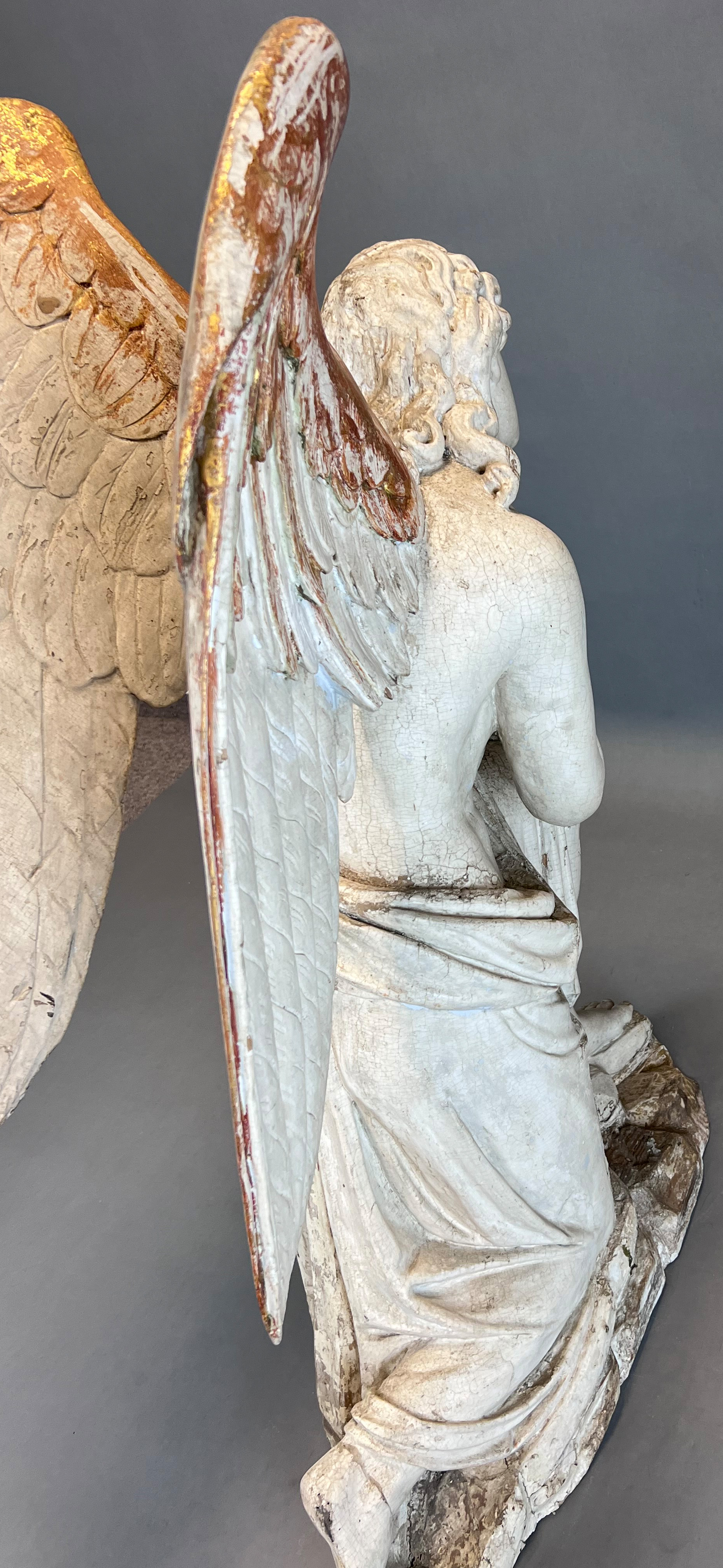 Large wooden sculpture. Kneeling angel. Late 17th century. Italy. - Image 11 of 19