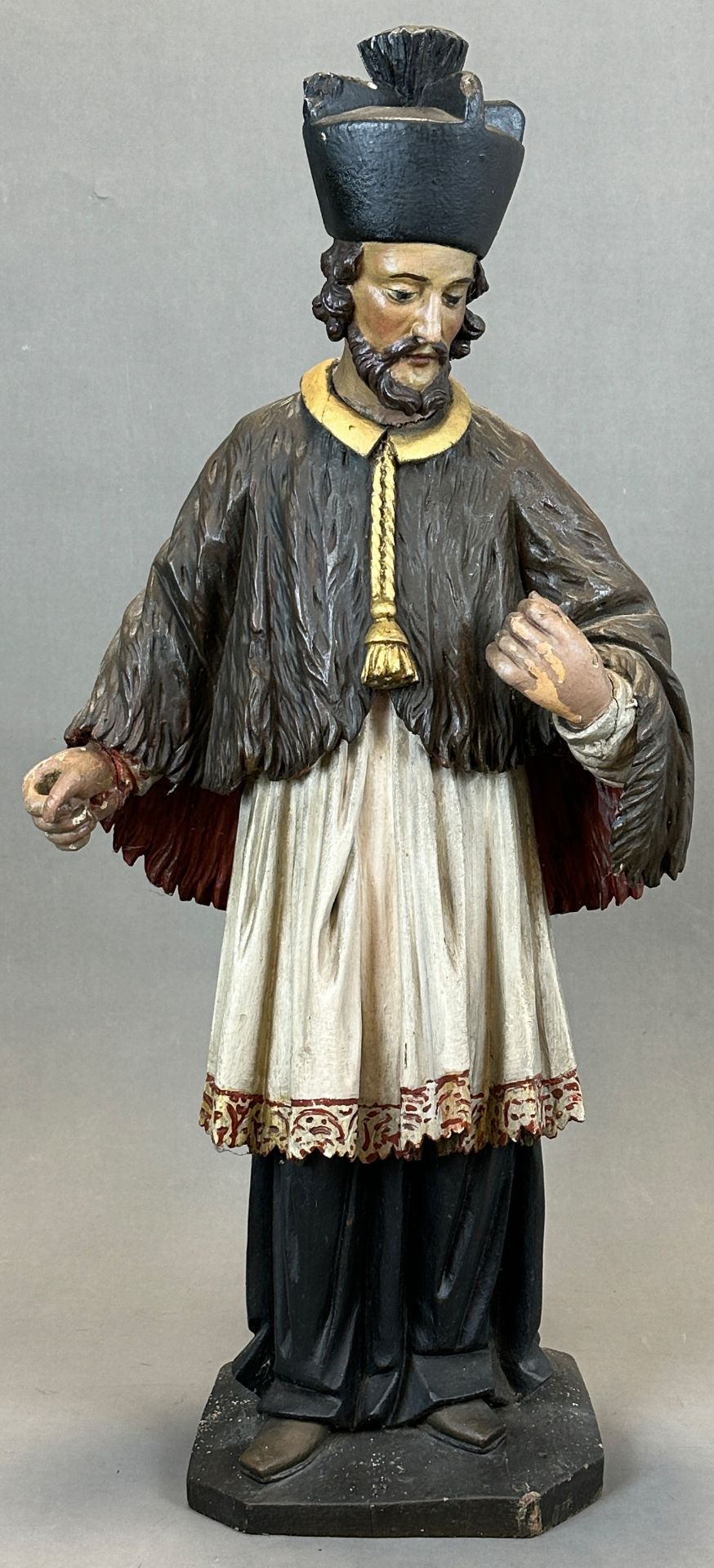 Wooden figure. Nepomuk without attributes. 19th century. Germany.