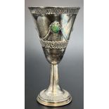 Silver chalice with three green cabochons. 925 Sterling silver.