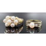 Two ladies' rings. 585 yellow gold with pearls and small diamonds.