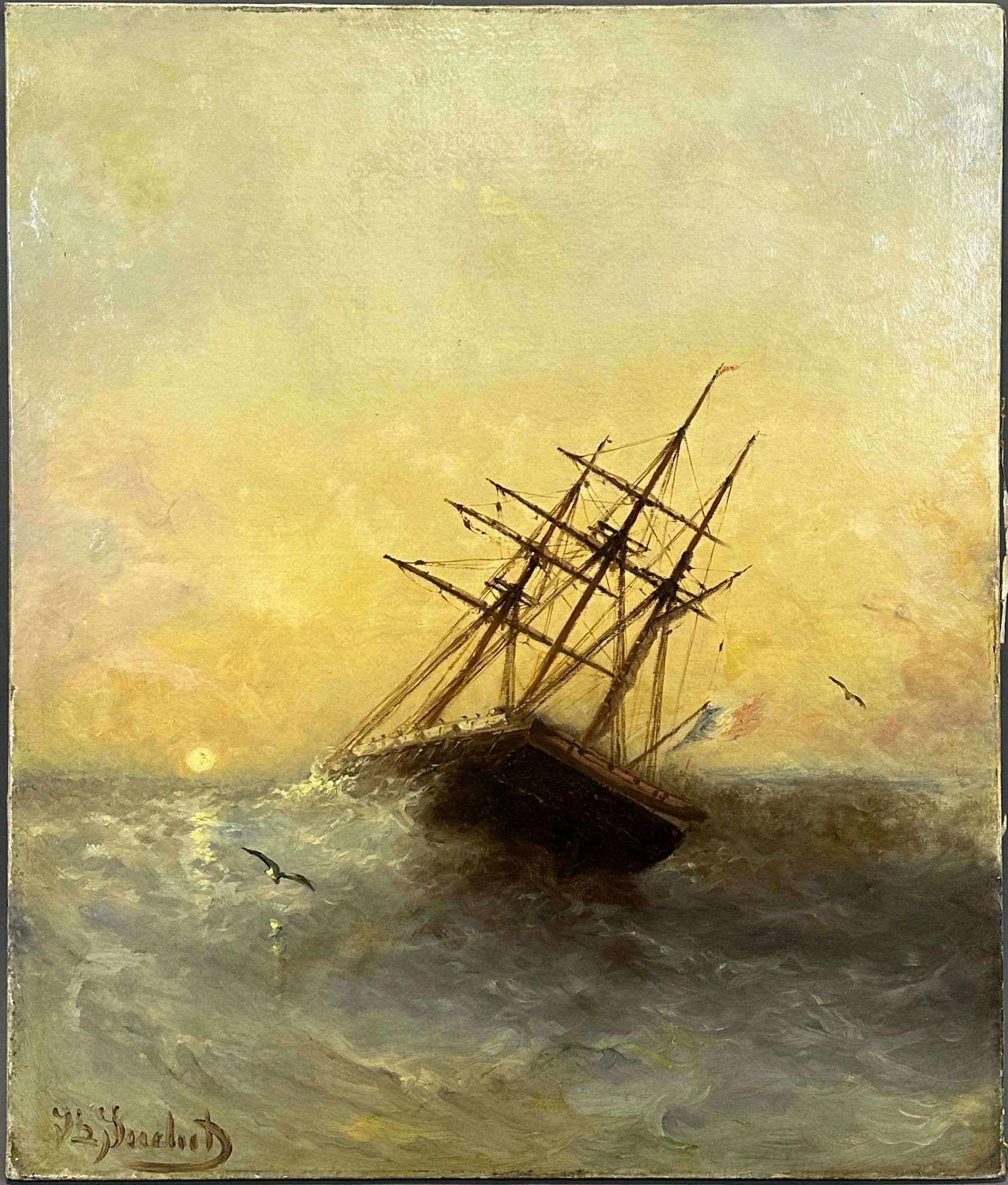 Joseph SUCHET (1824 - 1896). Segelschiff auf stürmischer See bei Sonnenuntergang. - Bild 2 aus 12