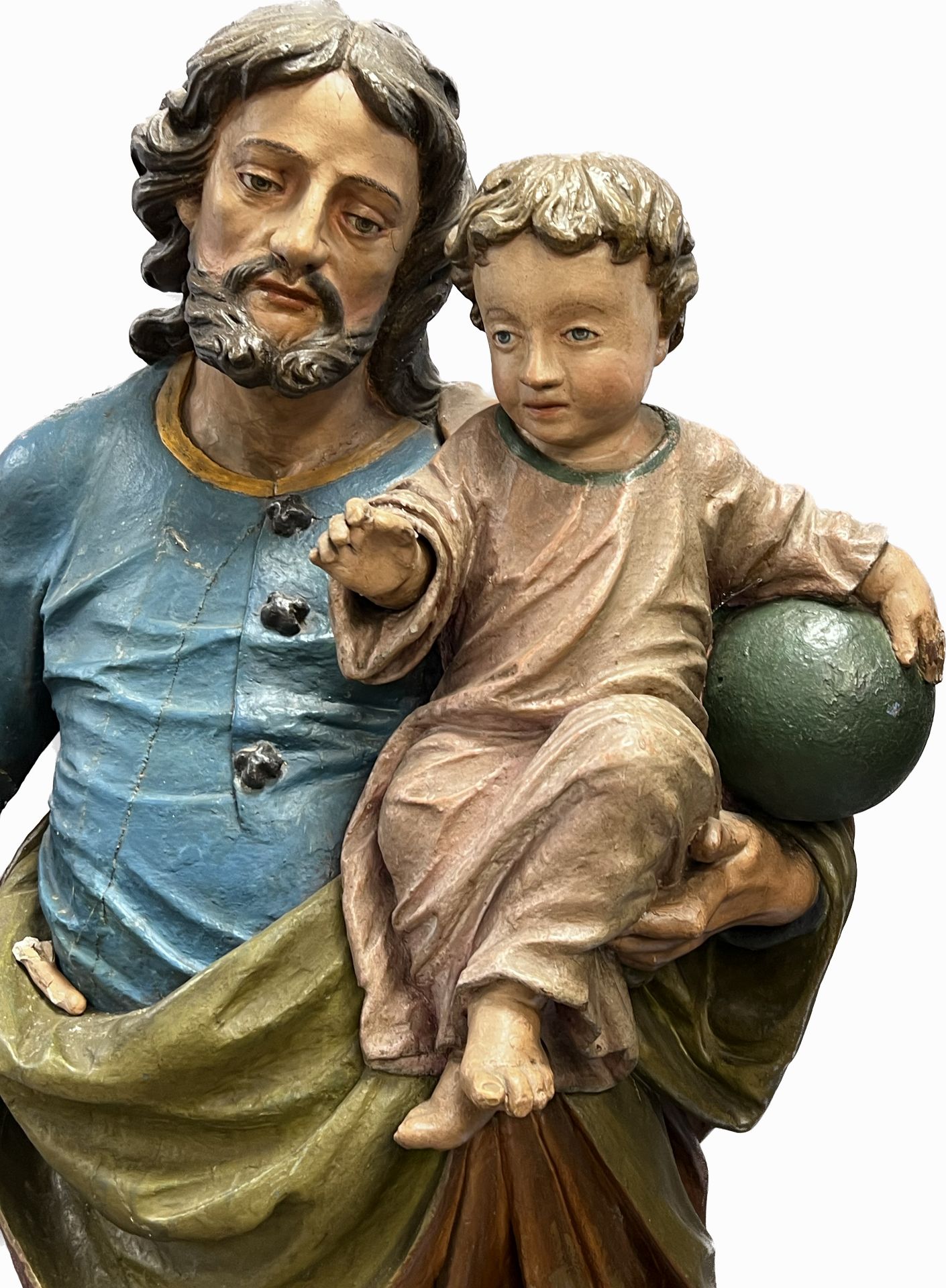 Lebensgroße Skulptur. Hl. Josef mit Christusknaben. Wohl 17. / 18. Jahrhundert. Süddeutschland. - Bild 3 aus 20
