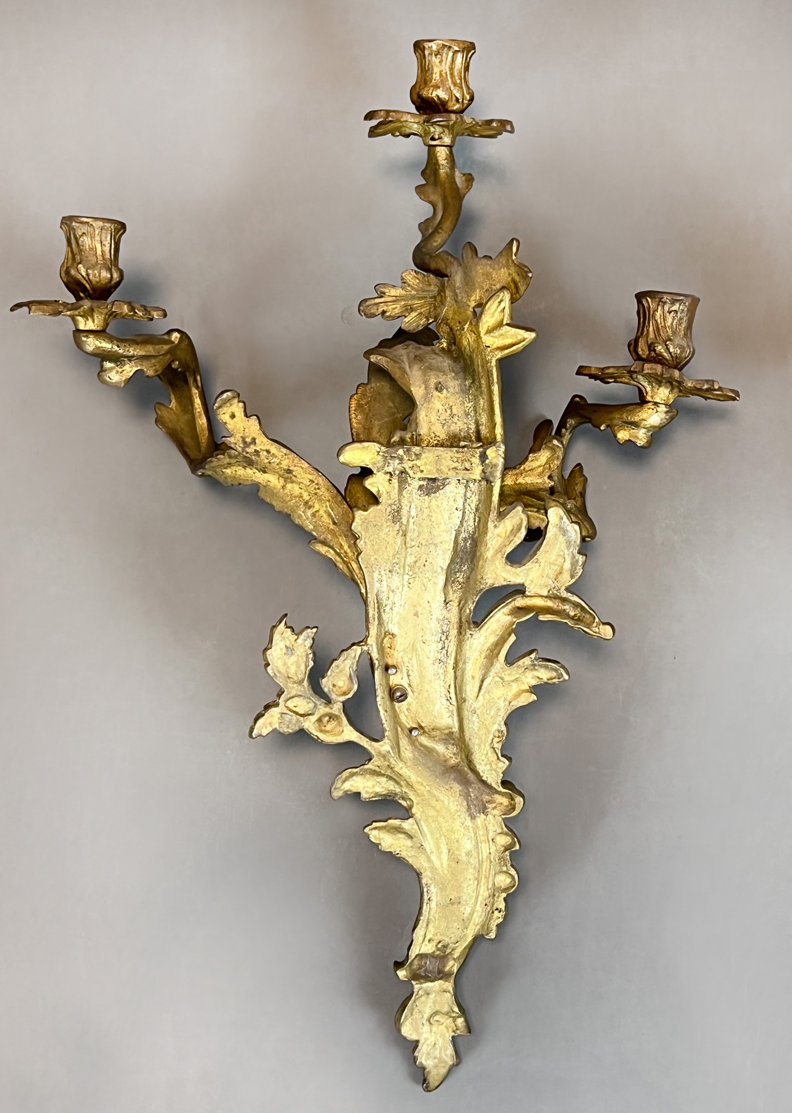 Pair of antique wall candlesticks. Gilt bronze. 19th century. - Image 9 of 11