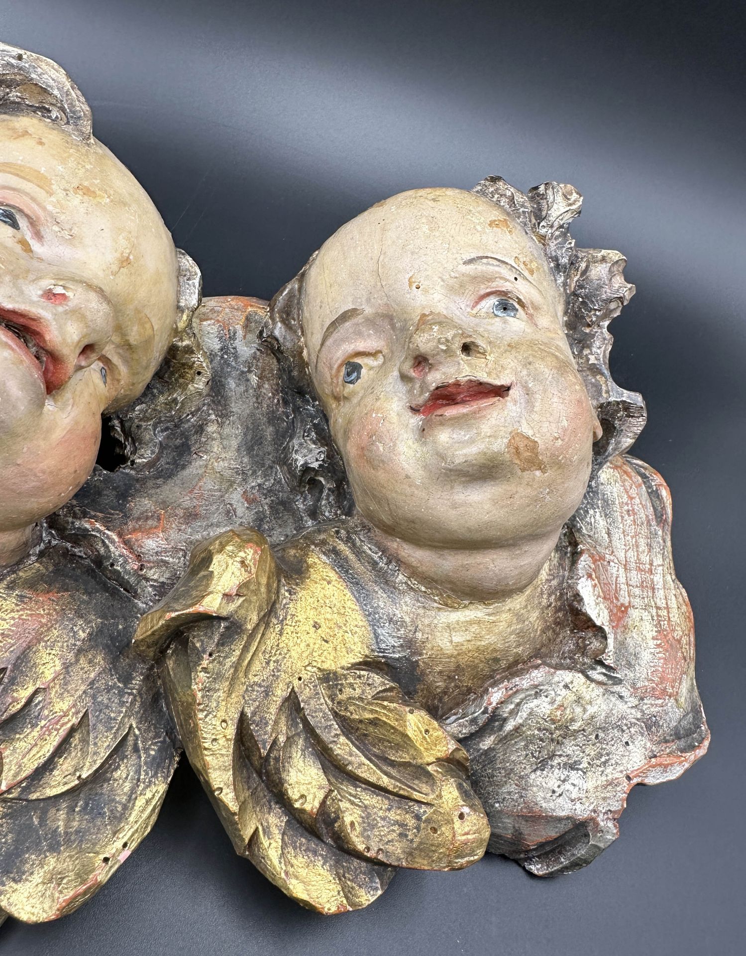 Wooden figures. Pair of putti. Baroque. 18th century. - Image 7 of 8