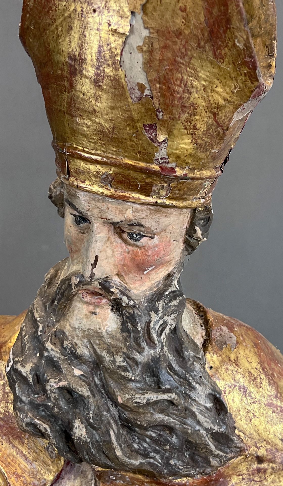 Baroque wooden figure. St Ambrose. 17th century. - Image 7 of 12