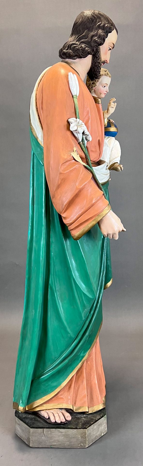 Große Skulptur. Hl. Josef mit Christuskind. Nazarener. 19. Jahrhundert. Italien. - Bild 6 aus 13