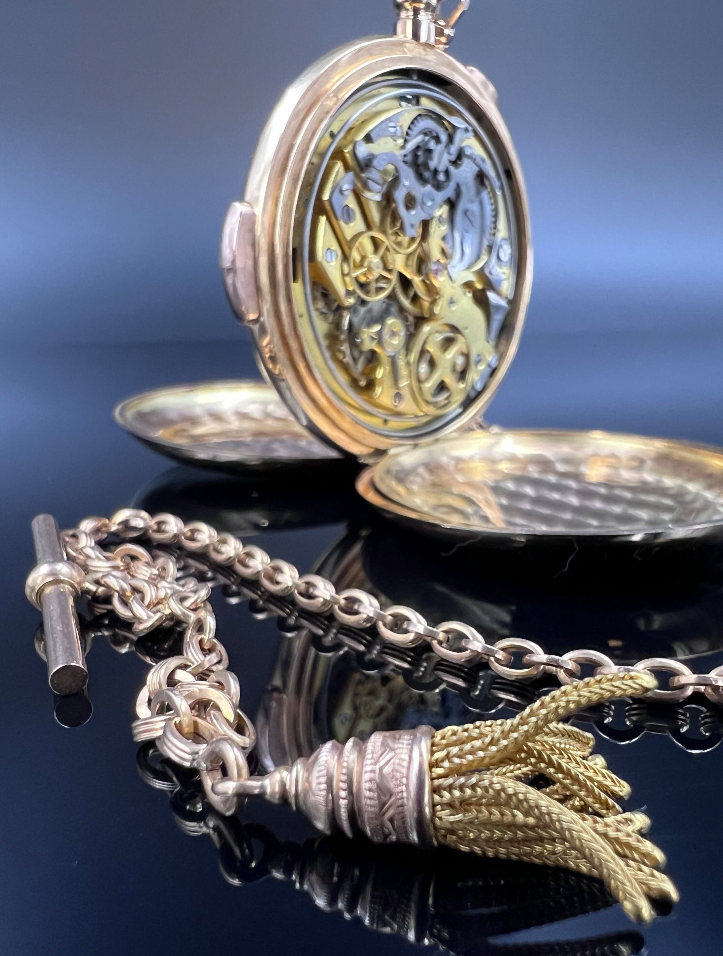 Gentleman's pocket watch. 750 yellow gold. Repetition. Watch chain 585 yellow gold. - Image 7 of 10