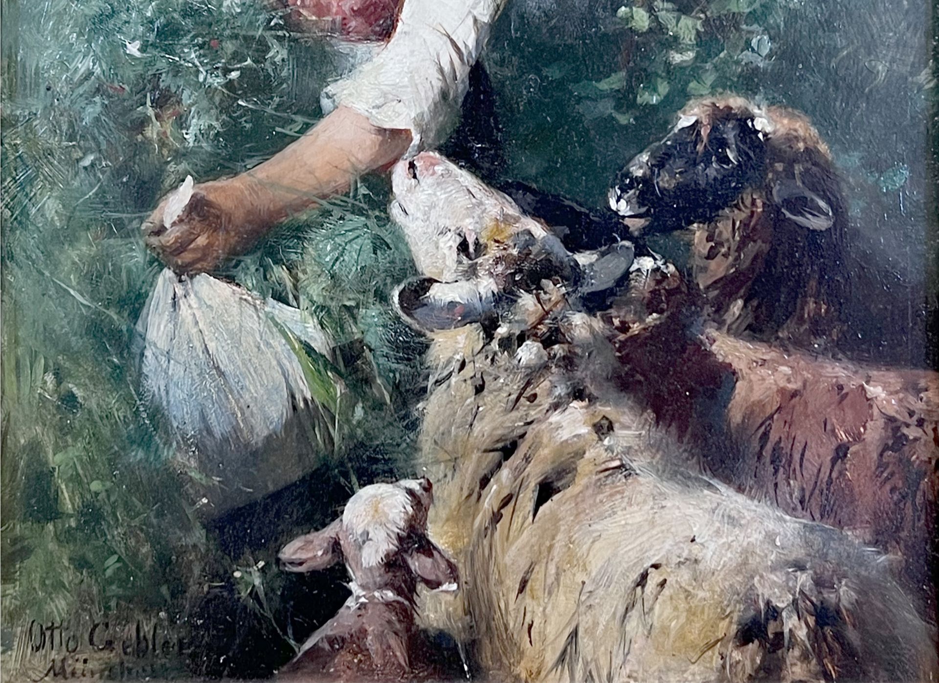 Friedrich Otto GEBLER (1838 - 1917). Young girl with sheep and lamb. - Image 4 of 13