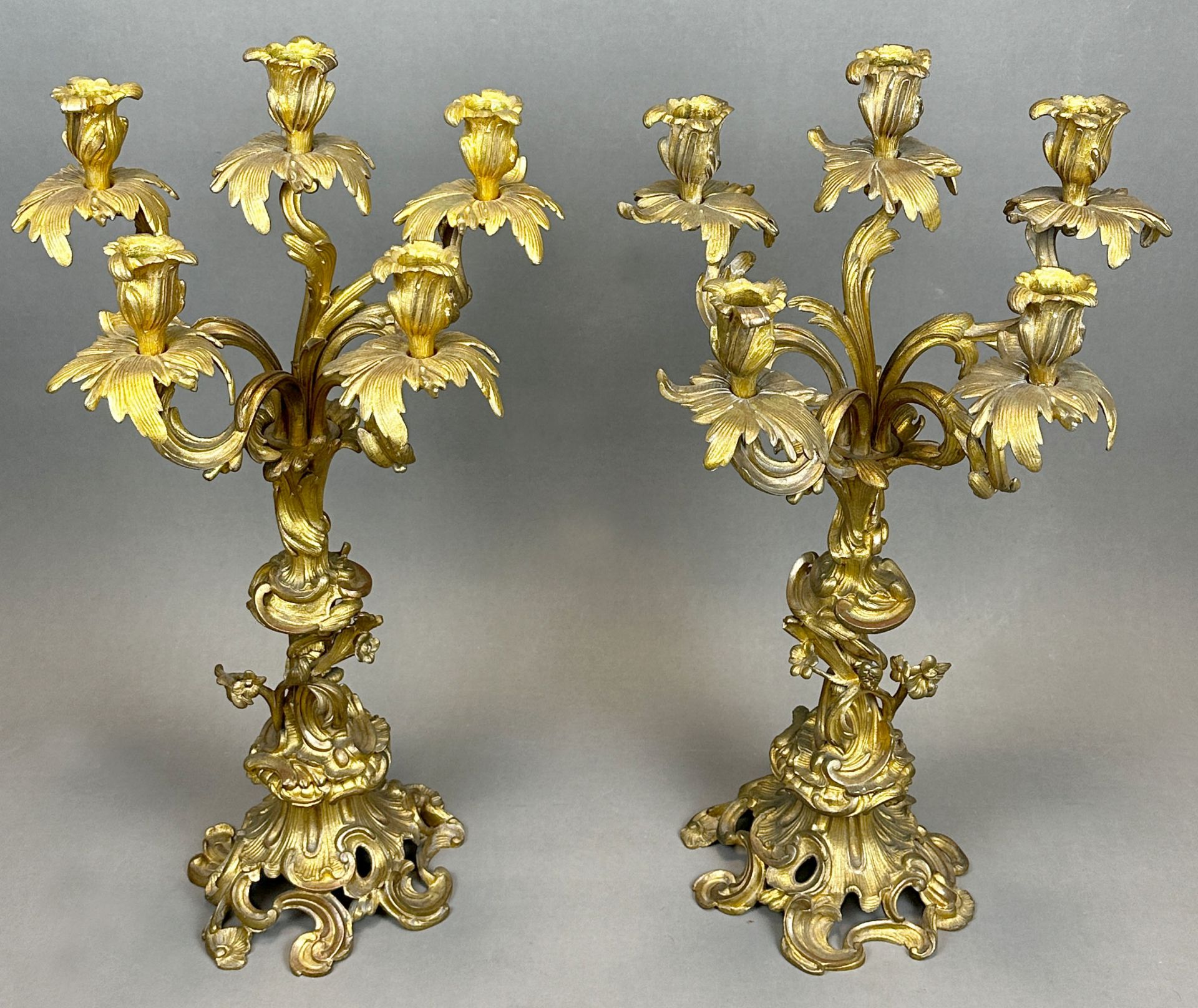 A pair of girandoles, 5 flames. Gilt bronze. 19th century. - Image 3 of 14