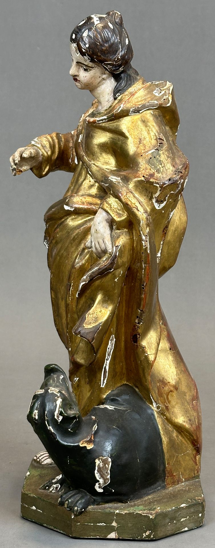 Wooden figure. Mary Immaculate with dragon. 18th century. South Germany. - Image 2 of 12