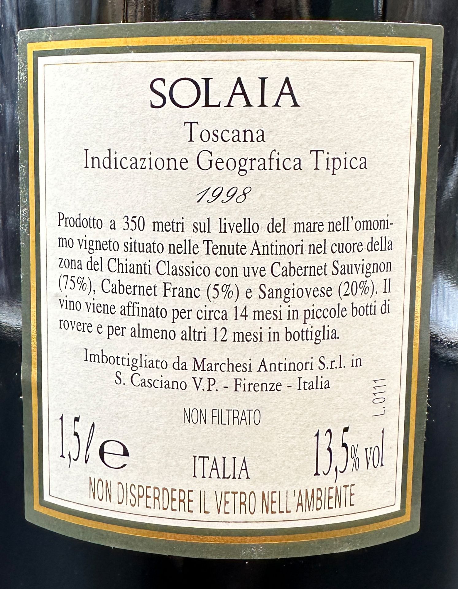 SOLAIA. Marchesi Antinori. 1 magnum bottle of red wine. 1998. - Image 8 of 11
