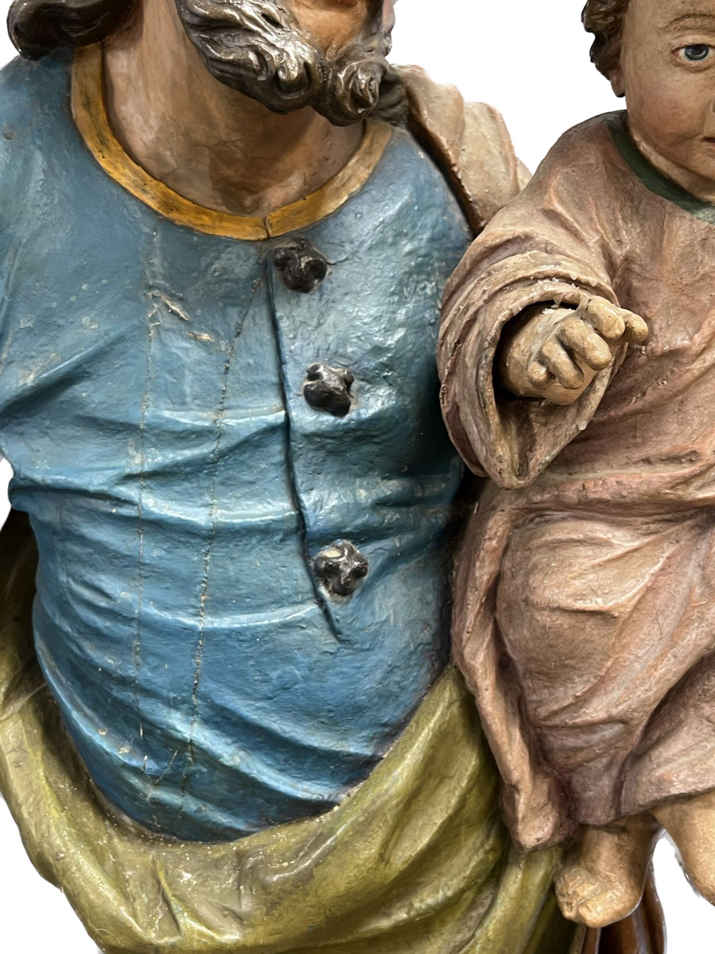 Lebensgroße Skulptur. Hl. Josef mit Christusknaben. Wohl 17. / 18. Jahrhundert. Süddeutschland. - Bild 5 aus 20