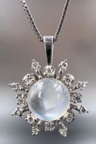 Pendant. 750 white gold with moonstone and diamonds. Necklace 585 white gold.