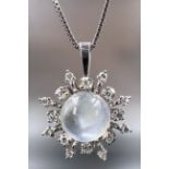 Pendant. 750 white gold with moonstone and diamonds. Necklace 585 white gold.