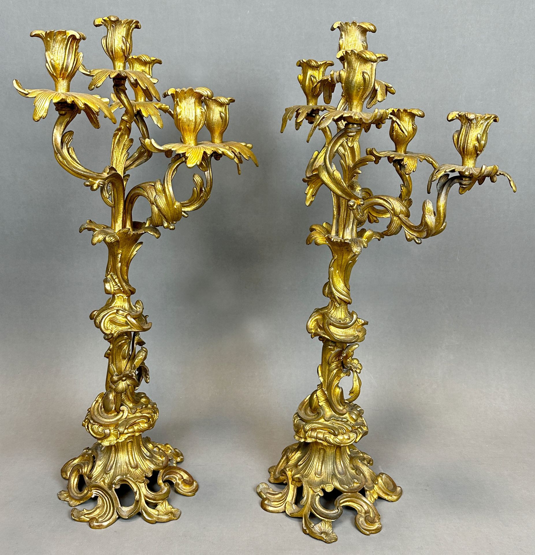 A pair of girandoles, 5 flames. Gilt bronze. 19th century. - Image 5 of 14