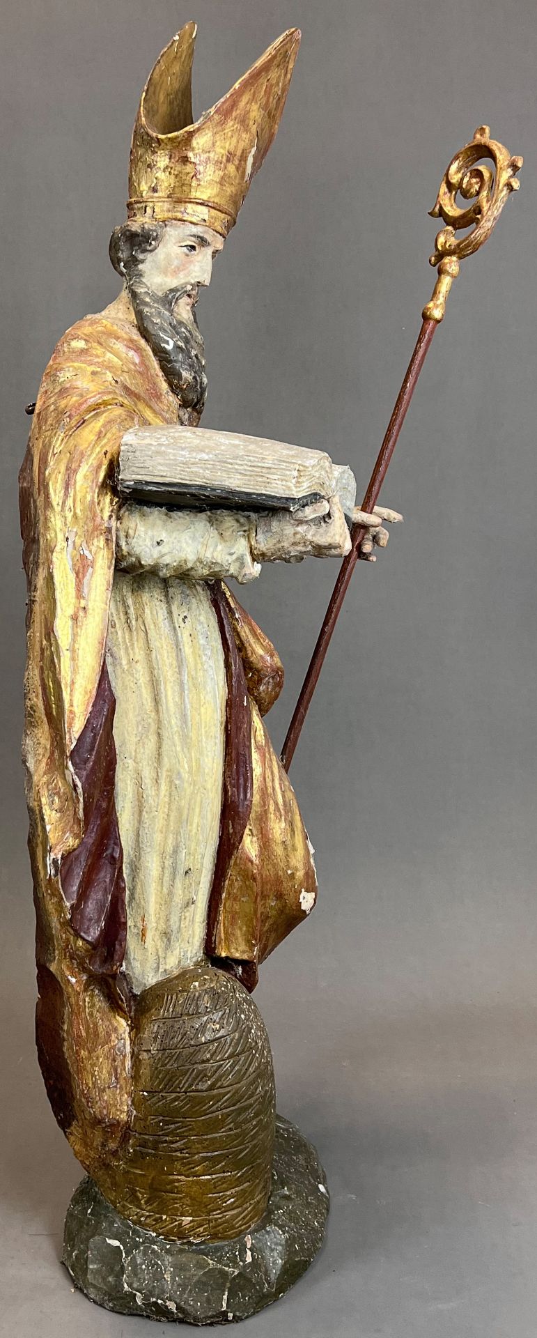 Baroque wooden figure. St Ambrose. 17th century. - Image 5 of 12