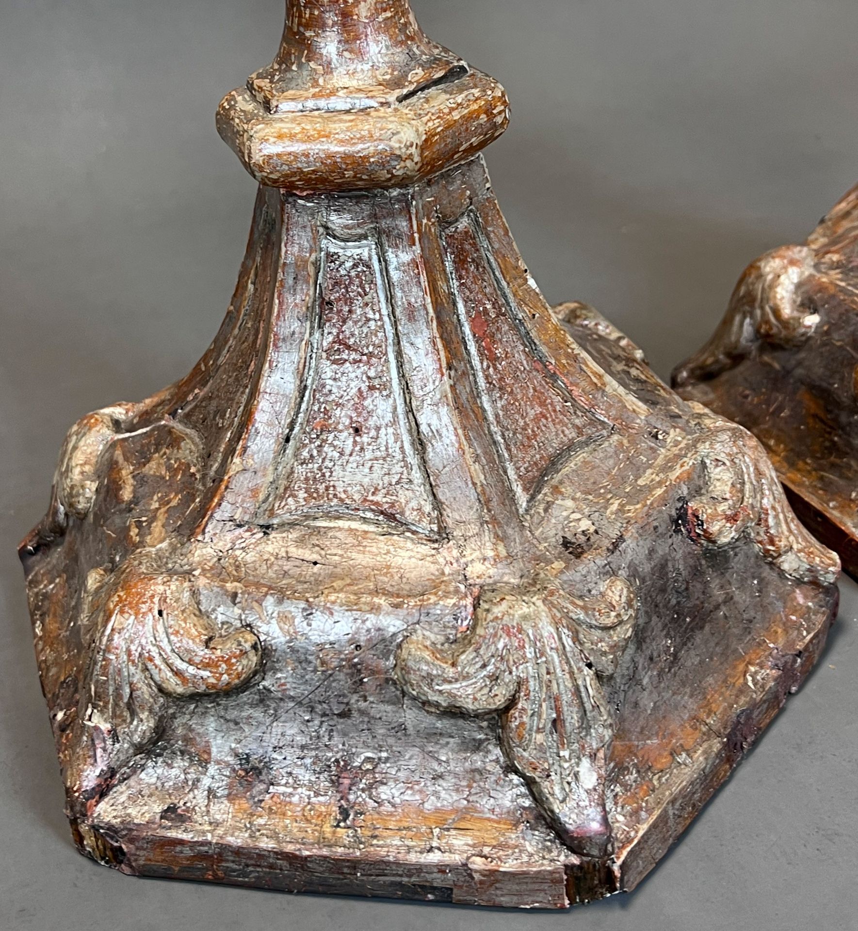 A pair of church altar candlesticks. Wood. Probably 19th century. - Image 5 of 9
