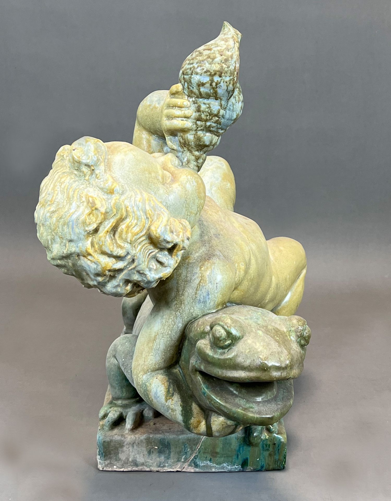 Majolica figure. Putto on a lizard. Early 20th century. - Image 6 of 14