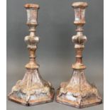A pair of church altar candlesticks. Wood. Probably 19th century.