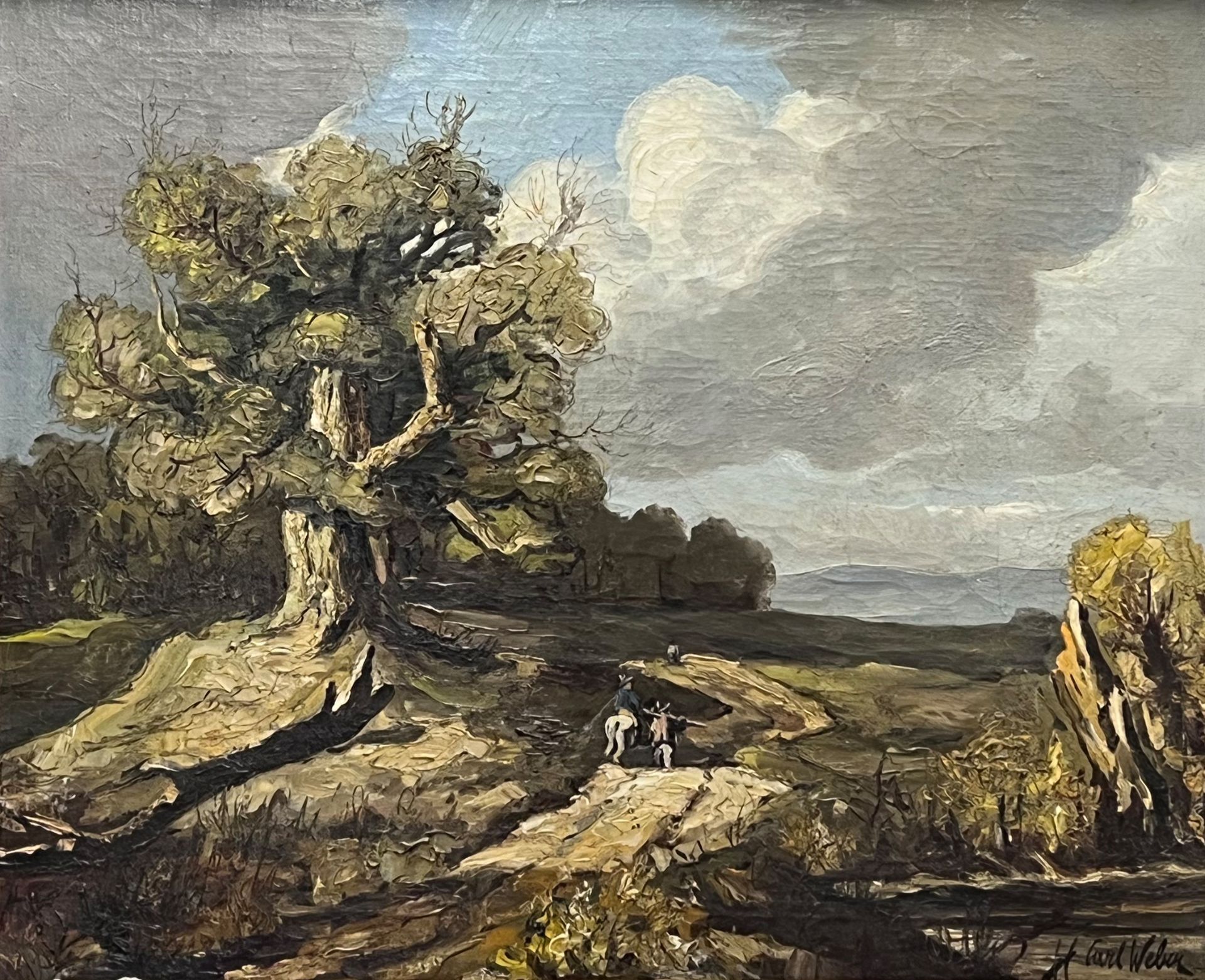 Carl WEBER (XIX). Landscape with trees and figural staffage.