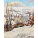Hans HERRMANN (1885 - 1980). Church in a hilly snowy landscape. Dated 1942.