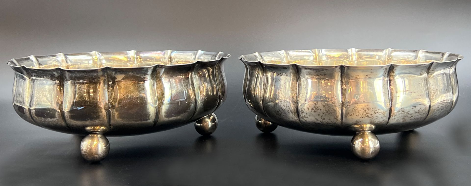 Two bowls with ball feet. 835 silver. - Image 3 of 10
