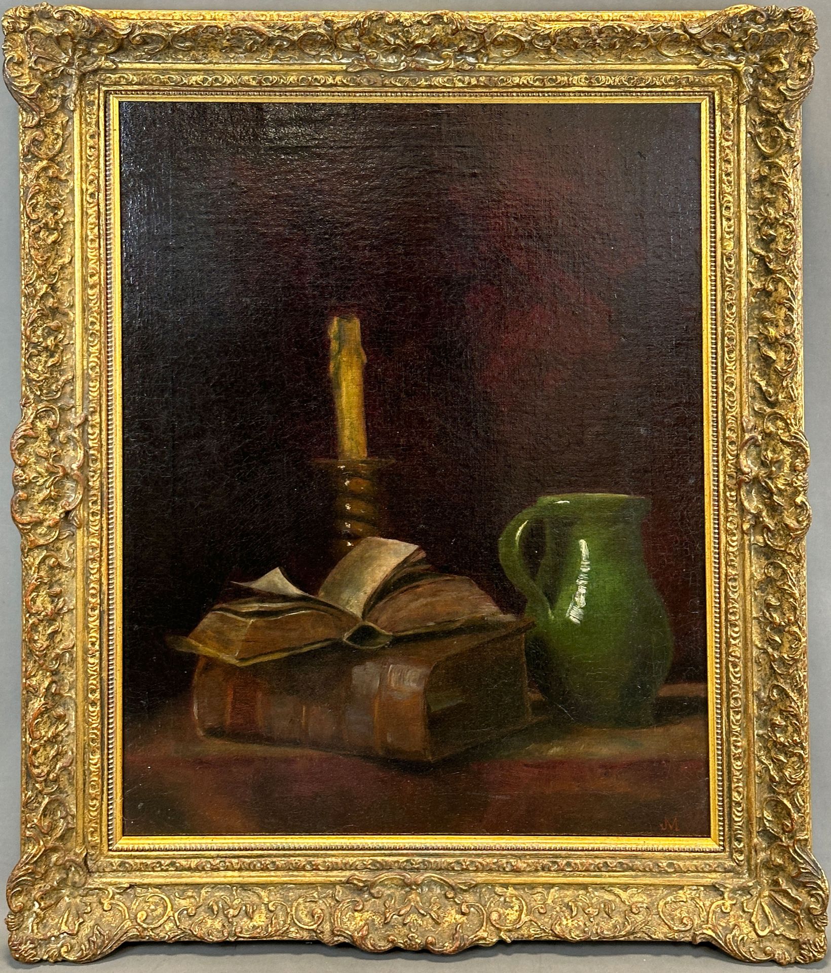 MONOGRAMMIST (XIX - XX). Still life with books, a jug and a candle. - Image 2 of 12