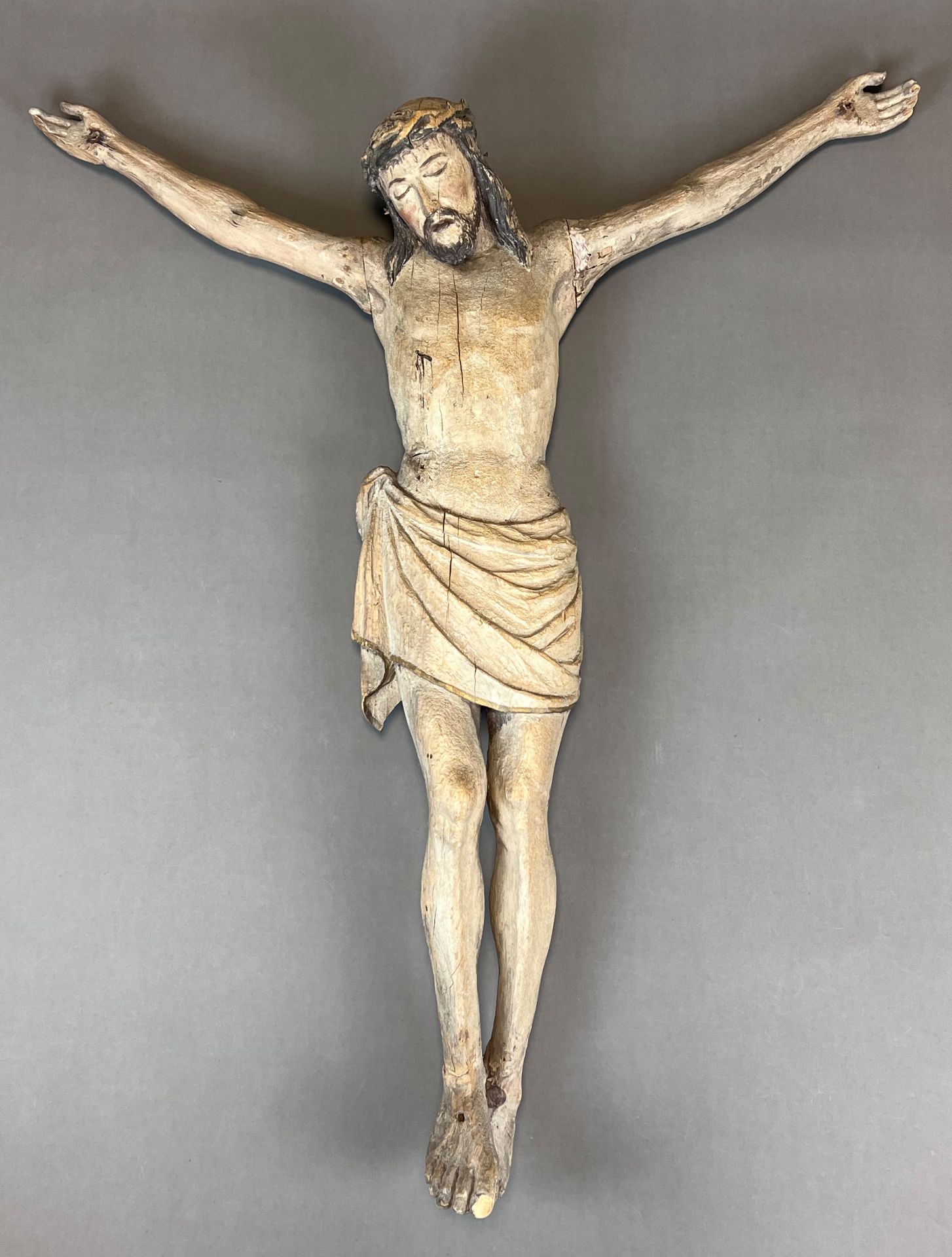 Holzfigur. Gekreuzigter Christus. 17. Jahrhundert. Süddeutschland.