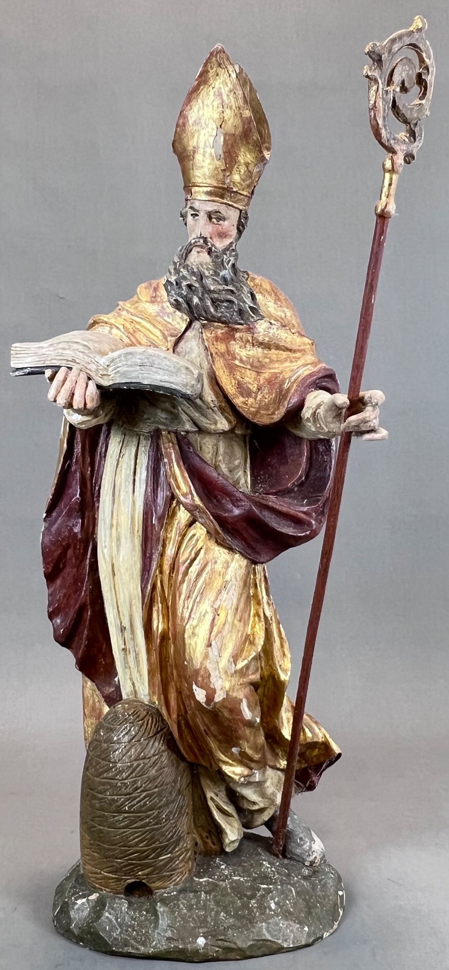 Barocke Holzfigur. Hl. Ambrosius. 17. Jahrhundert.