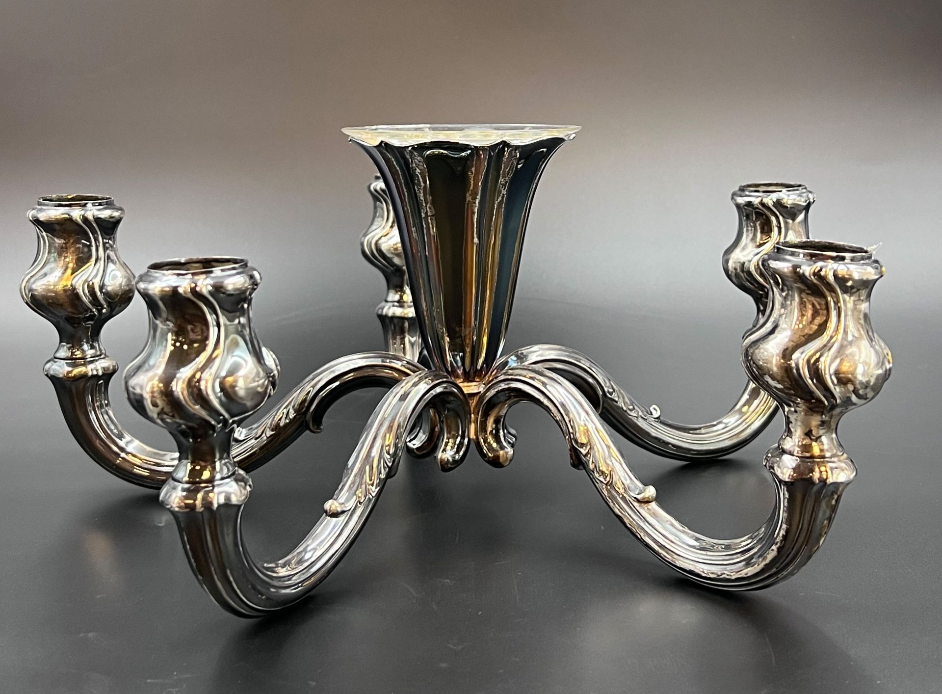 5-flame candlestick. 835 silver. Probably 1st half of the 20th century.