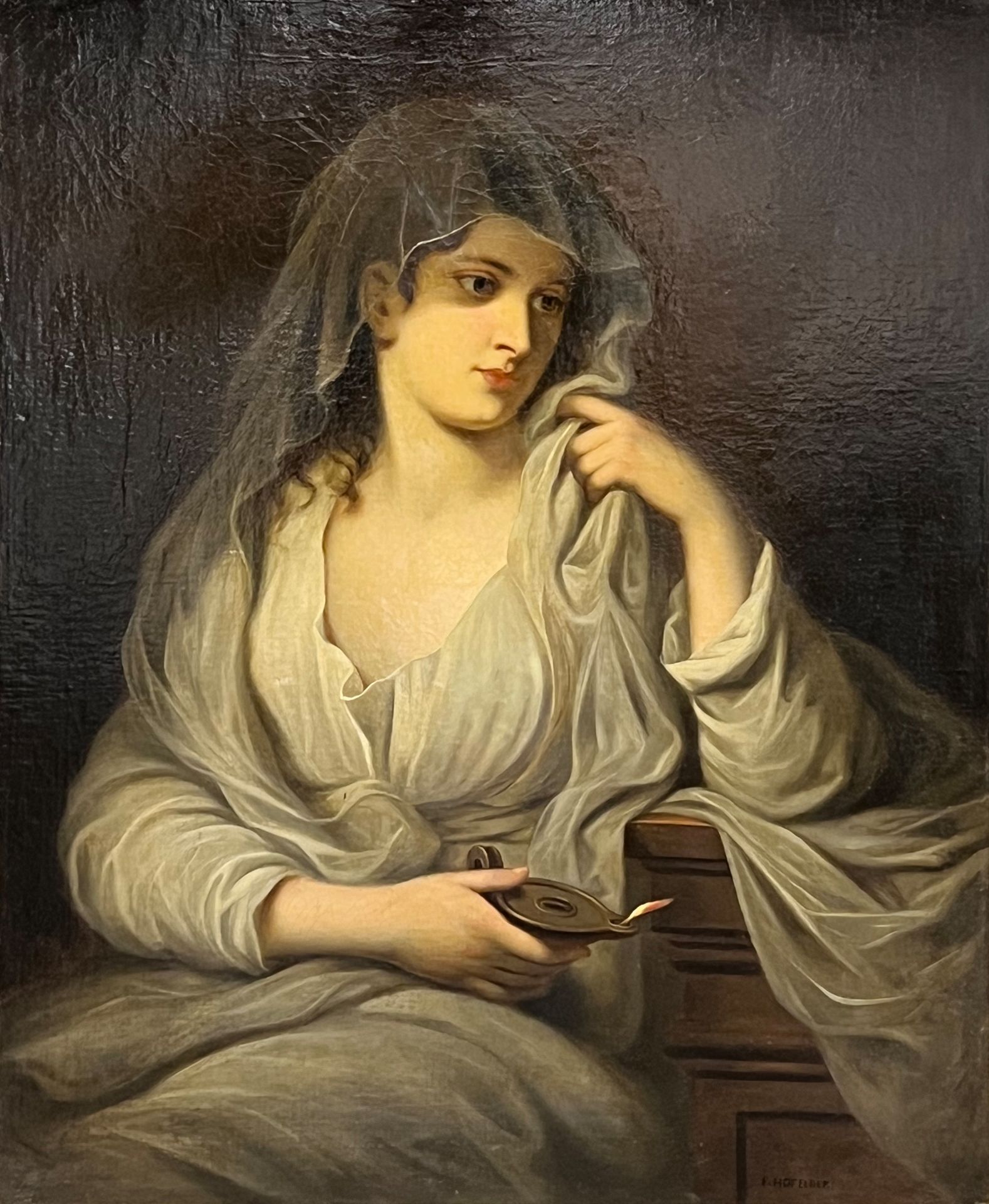 Friedrich HOLLFELDER (XIX - XX). Portrait of a lady as a vestal virgin.