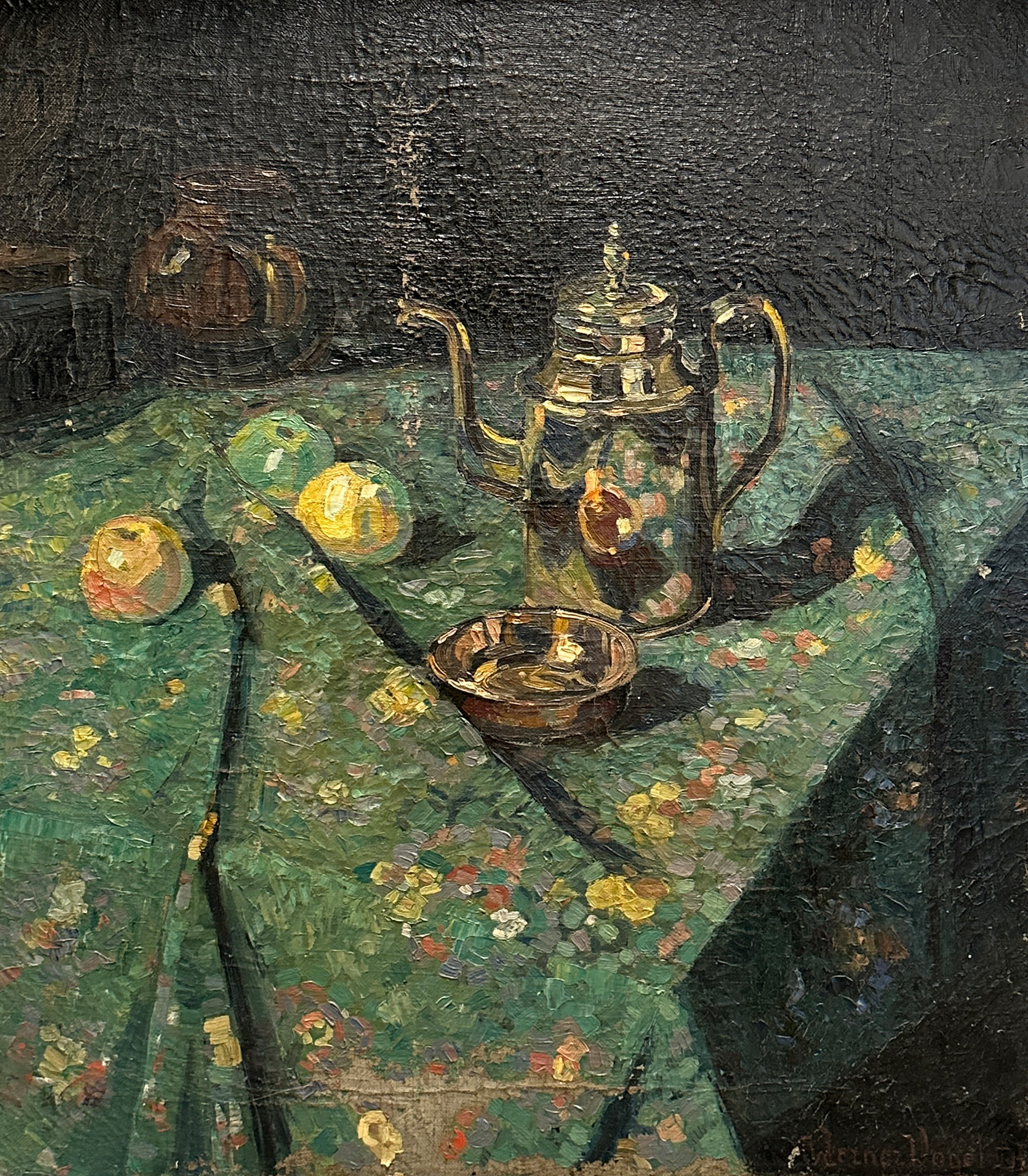 Werner VOGEL (1889 - 1957). Still life with jug and apples.