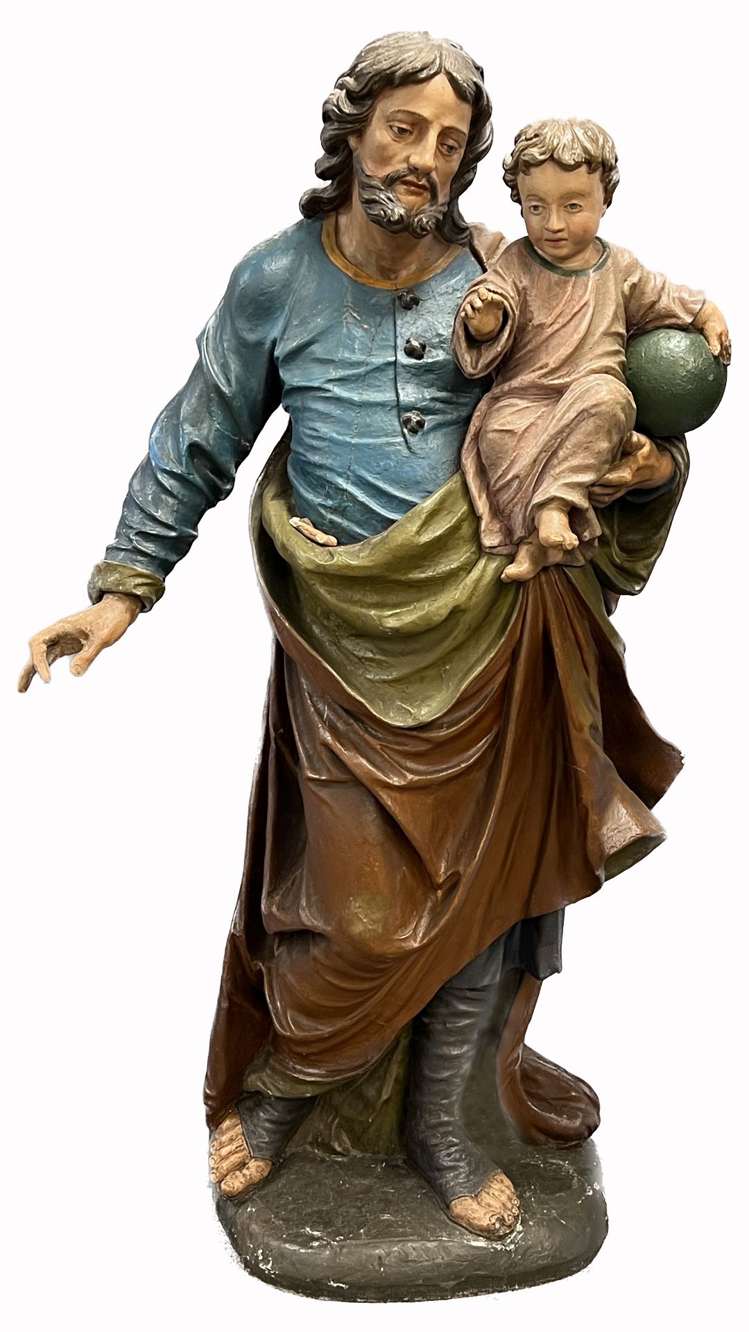 Lebensgroße Skulptur. Hl. Josef mit Christusknaben. Wohl 17. / 18. Jahrhundert. Süddeutschland.