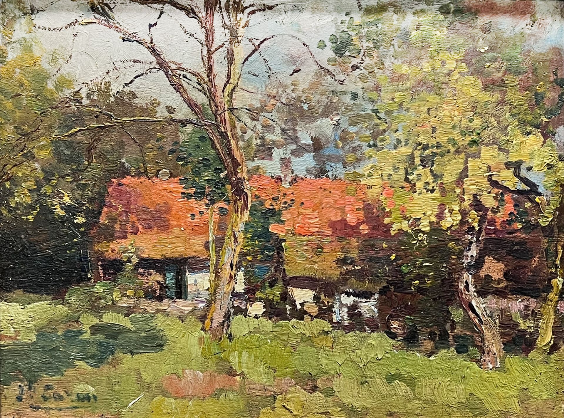 Joseph CARON (1866 - 1944). "Altes Bauernhaus in Zuen". Datiert 1915.