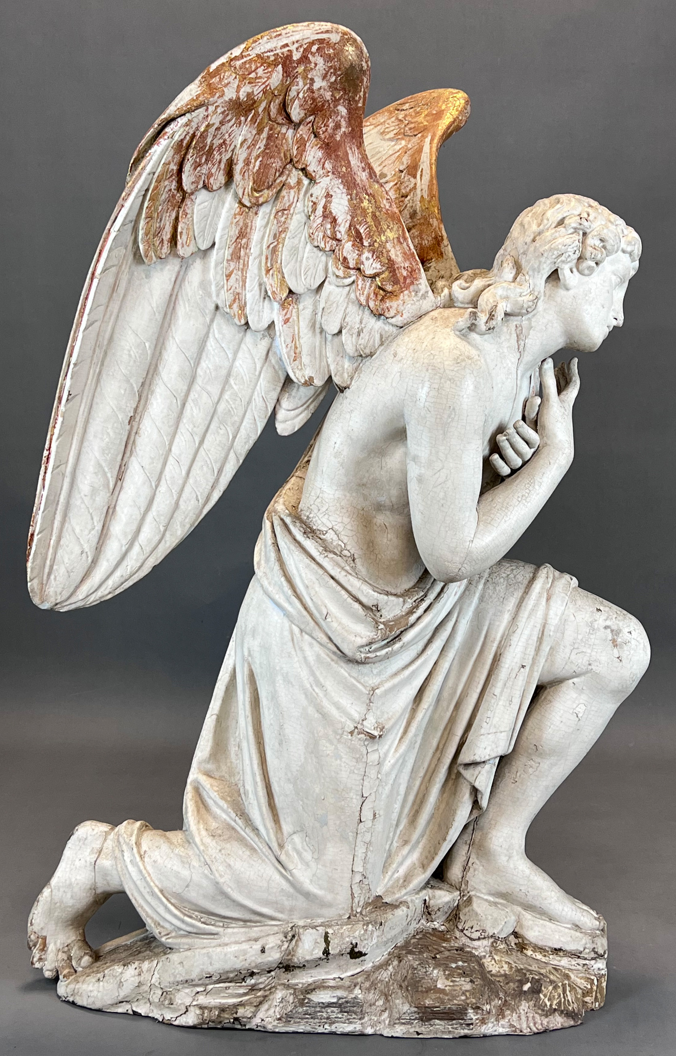 Large wooden sculpture. Kneeling angel. Late 17th century. Italy. - Image 12 of 19