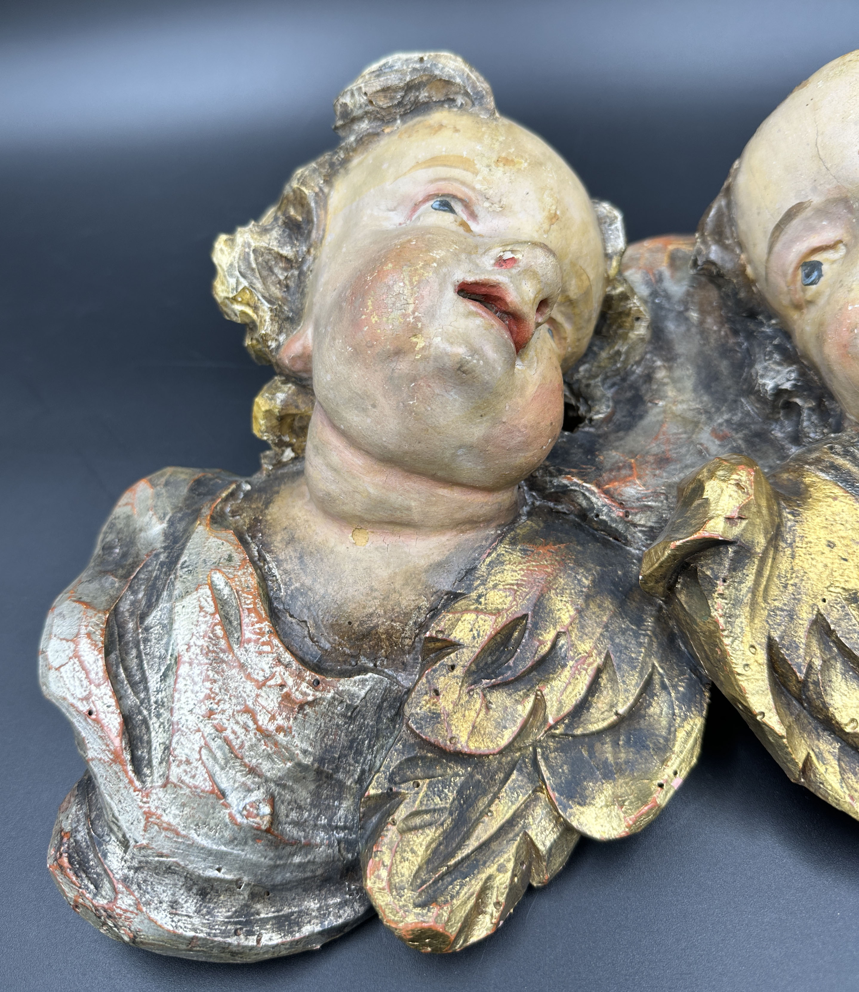 Wooden figures. Pair of putti. Baroque. 18th century. - Image 6 of 8