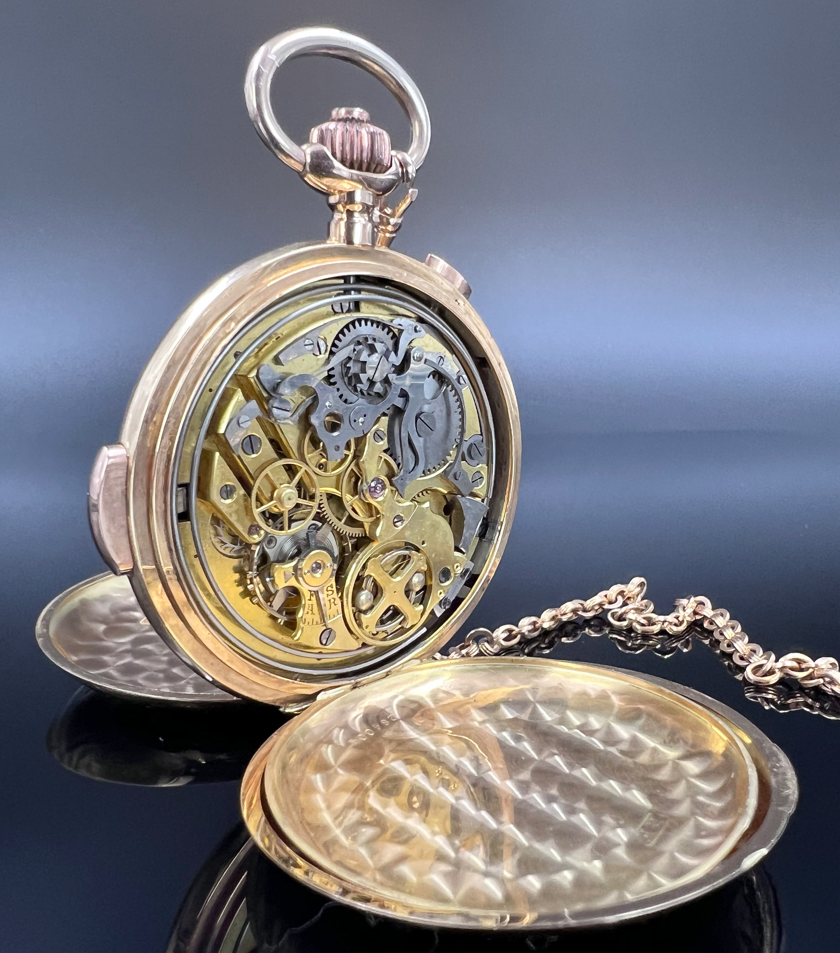 Gentleman's pocket watch. 750 yellow gold. Repetition. Watch chain 585 yellow gold. - Image 6 of 10