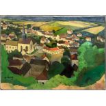 Jean PEYROLE (XX). View of a village. Probably in Lorraine. Dated 1952.