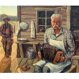 Fred DARGE (1900 - 1978). Cowboy mit Akkordeonspieler. Texas.