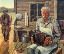 Fred DARGE (1900 - 1978). Cowboy mit Akkordeonspieler. Texas.