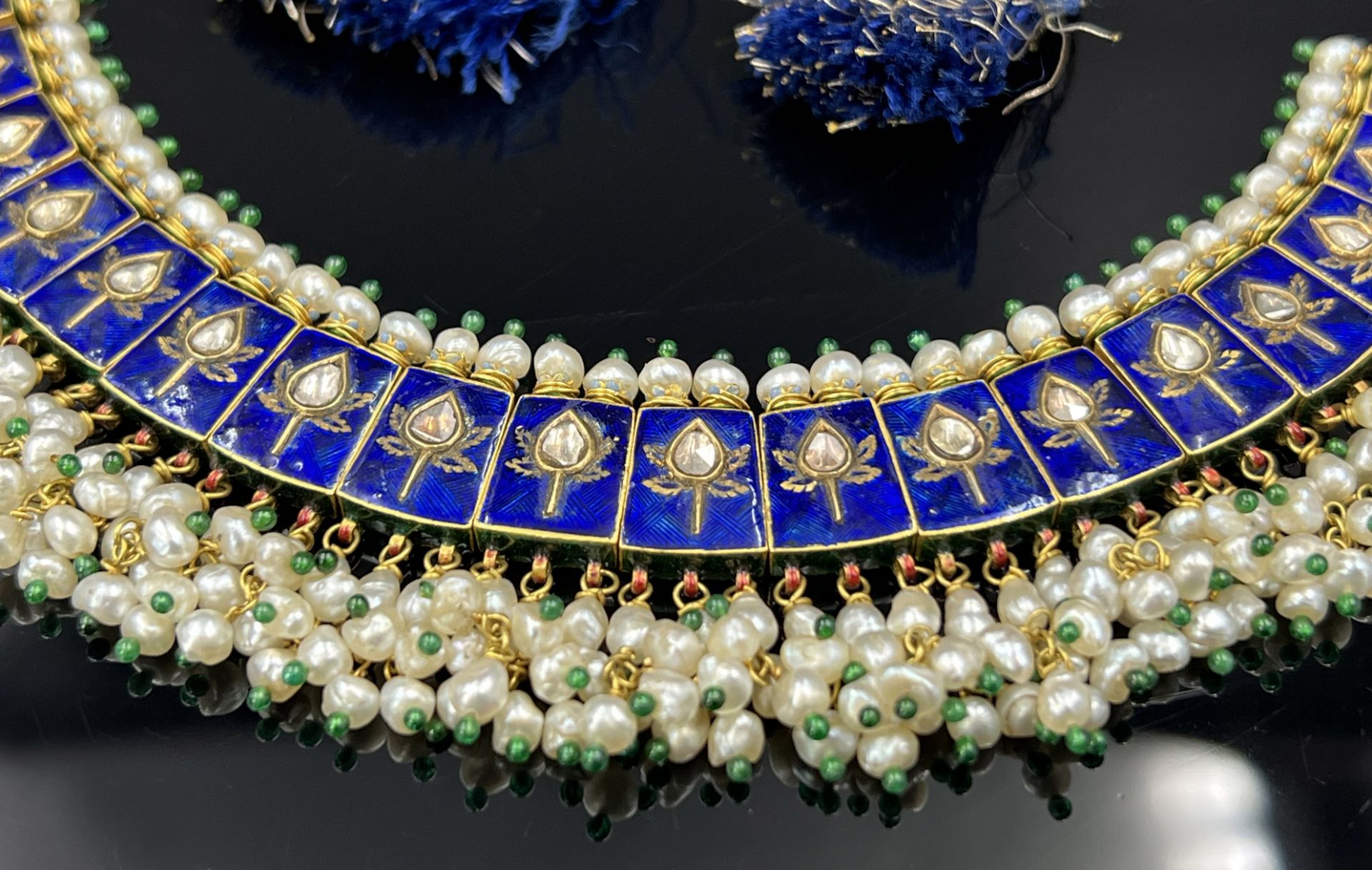 Necklace. 750 yellow gold with diamonds and pearls. Persia. - Image 3 of 16
