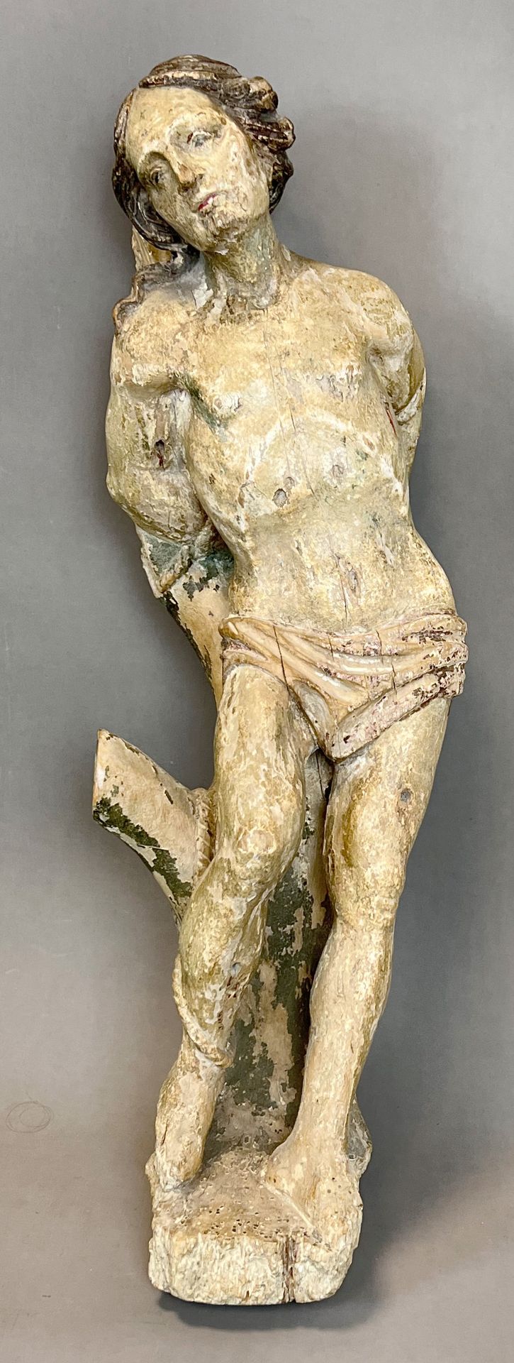 Baroque wooden figure of St Sebastian as a martyr. Southern Germany.