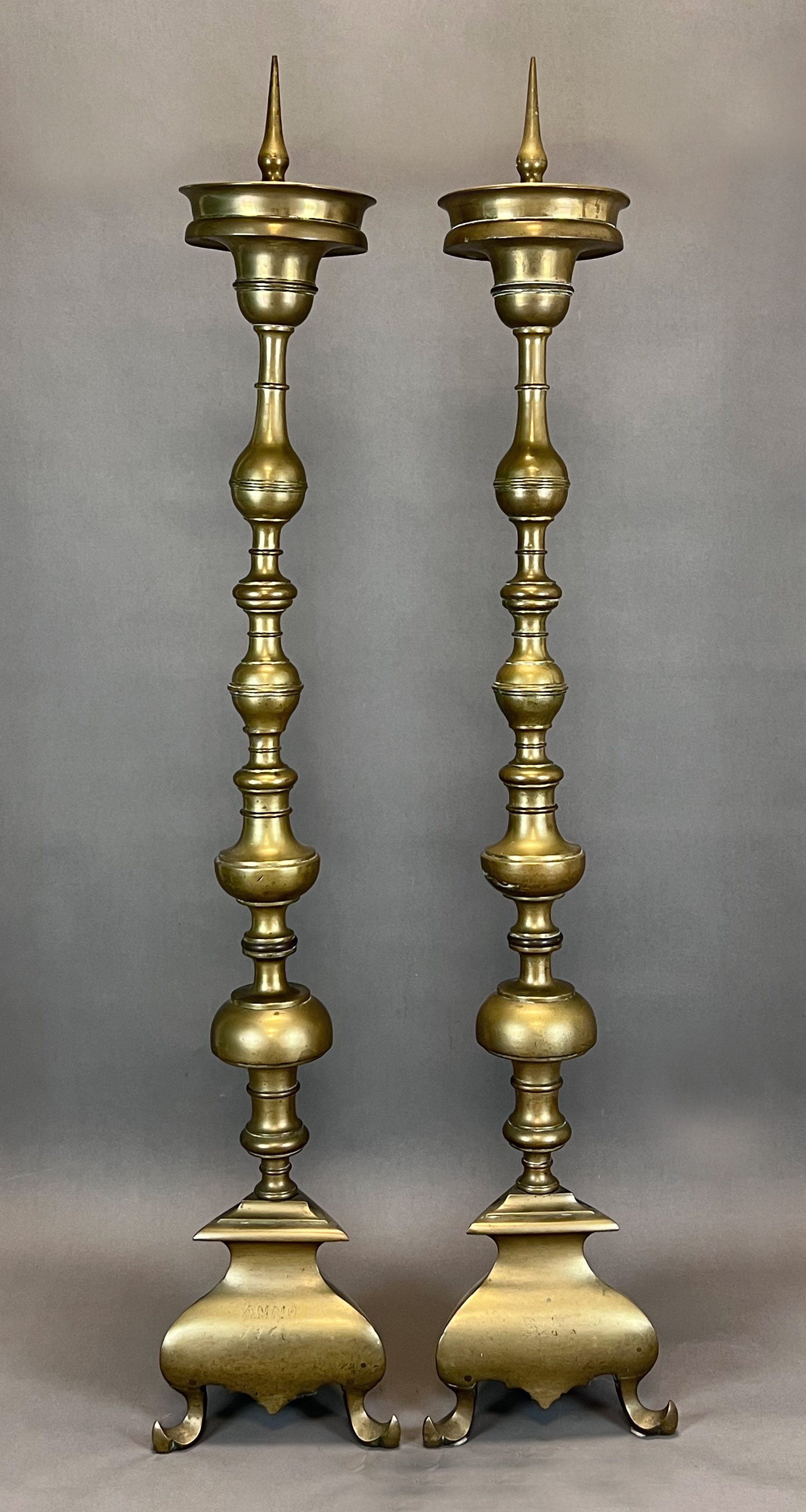 A pair of baroque altar candlesticks. Torches. Brass.