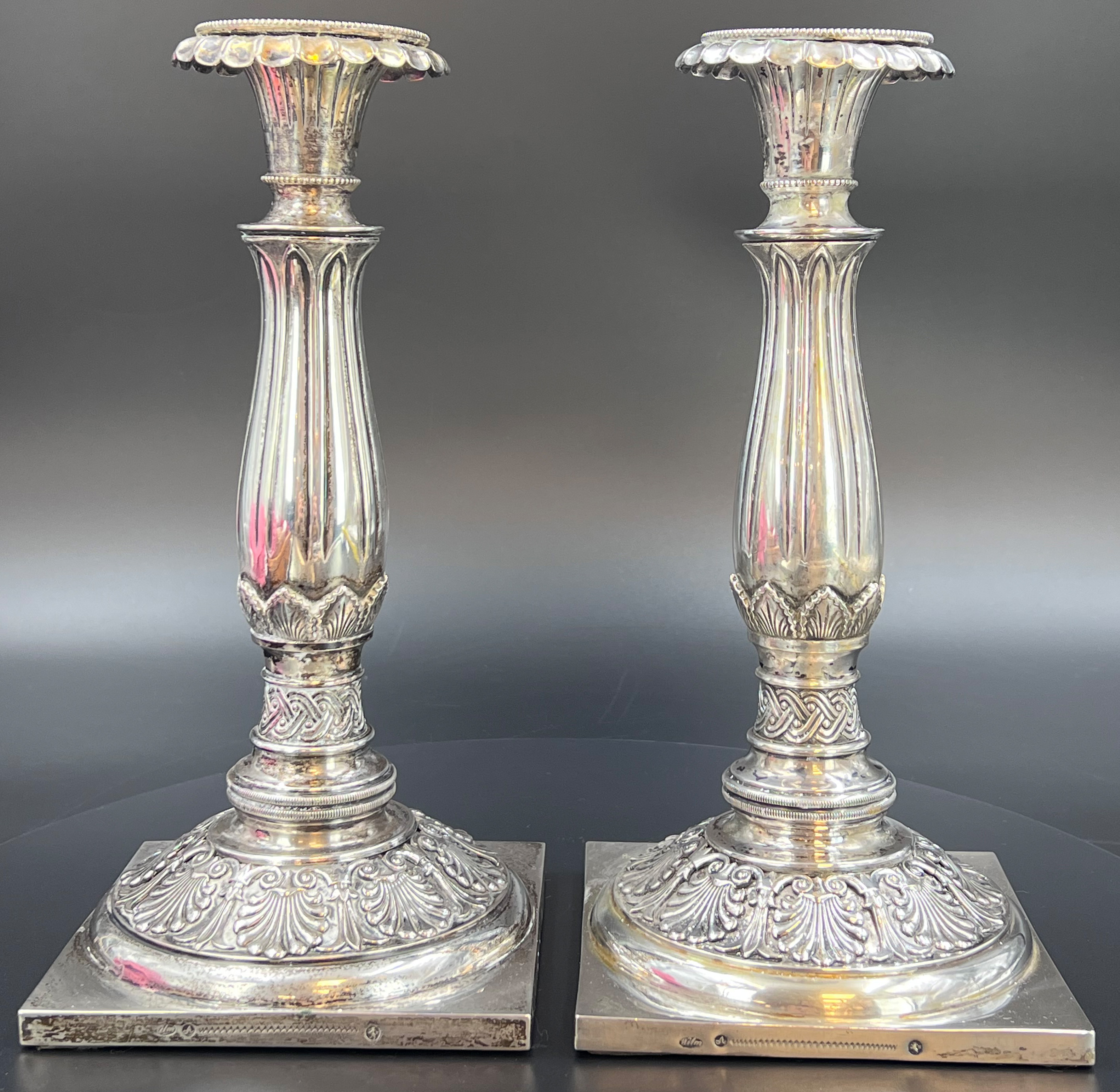 Pair of silver candlesticks. First half of 19th century.