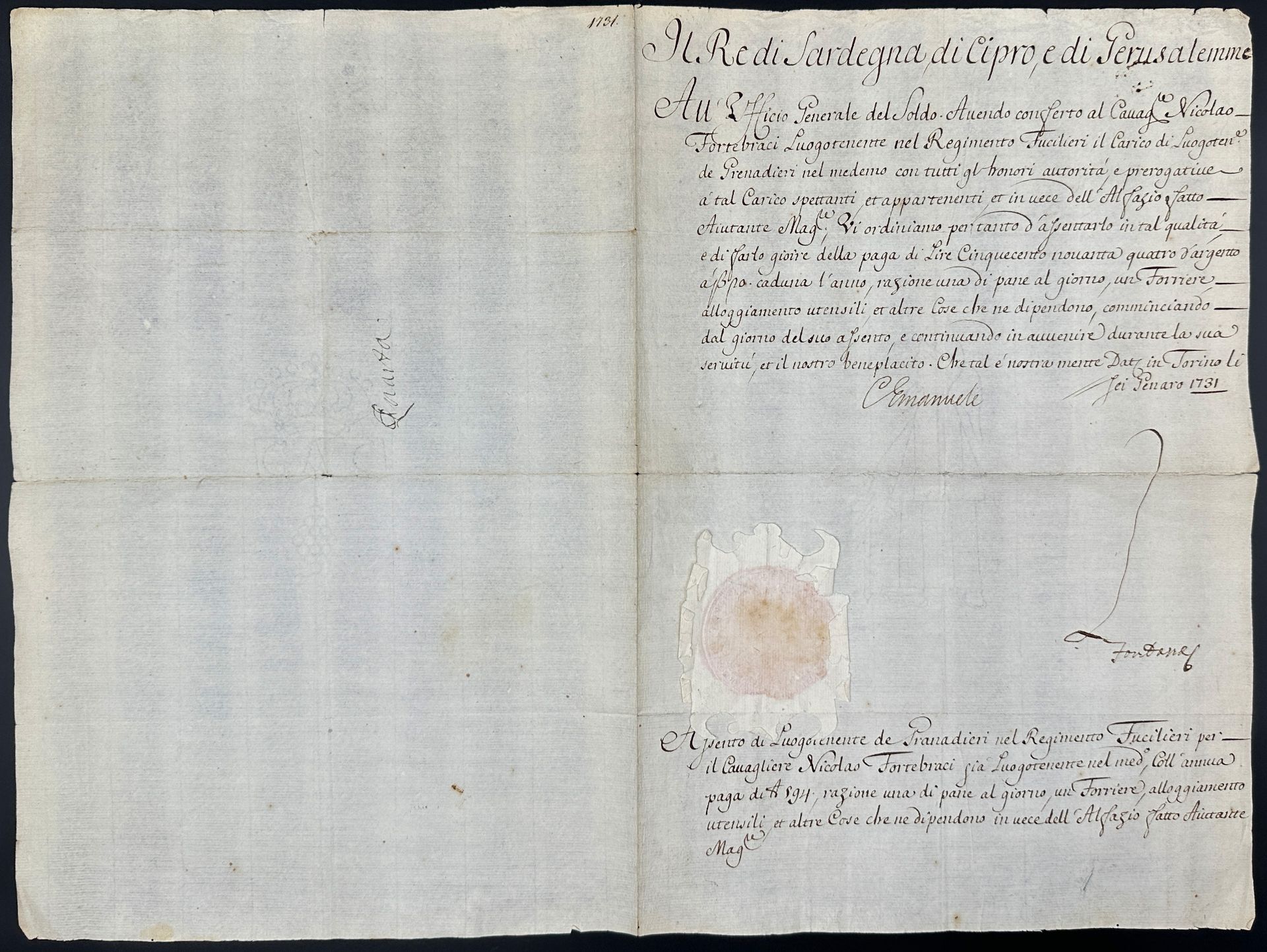 Certificate of appointment of Charles Emmanuel III, King of Sardinia, Duke of Savoy. 1731. - Image 17 of 20