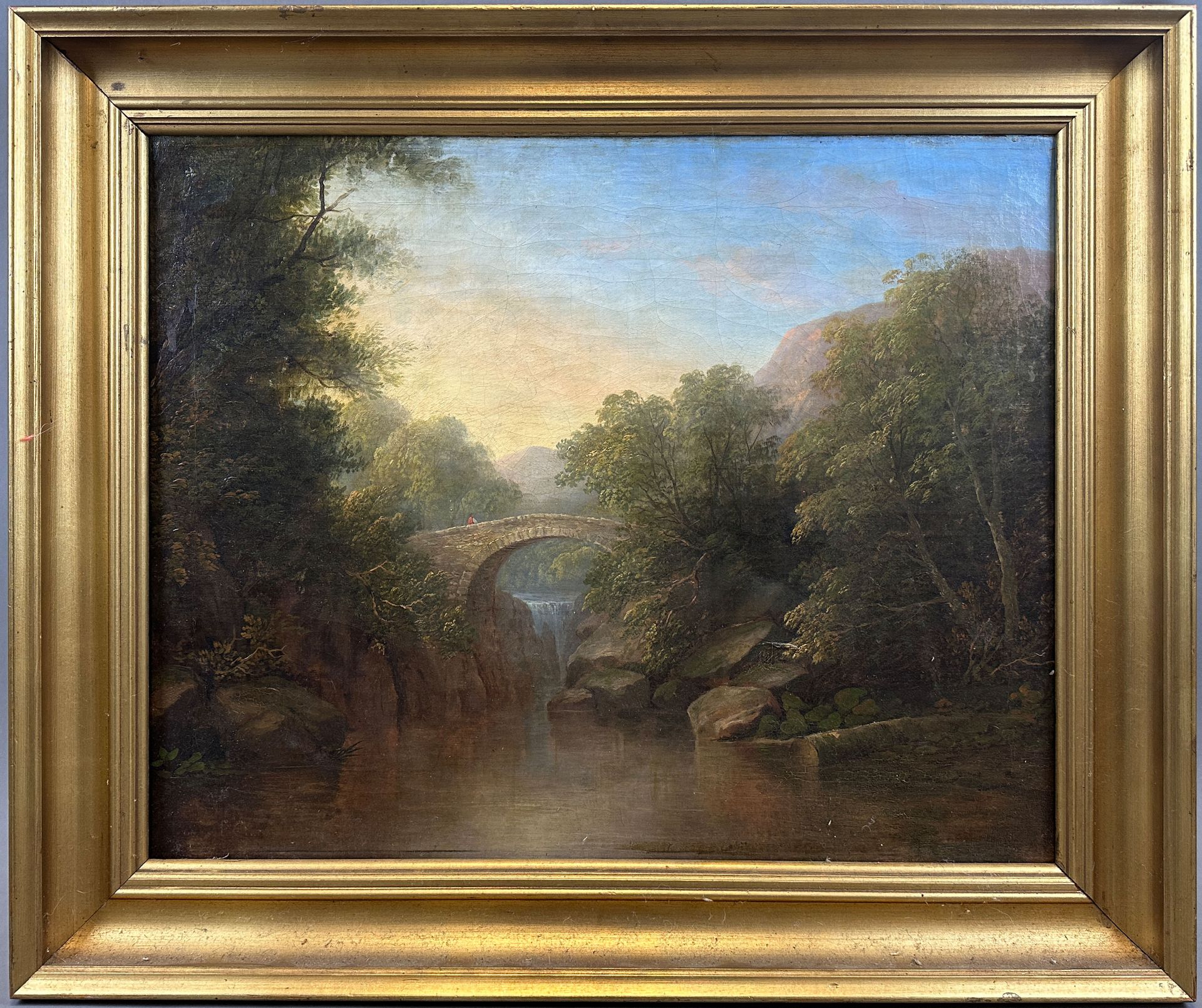 UNSIGNIERT (XIX). Romantische Waldlandschaft mit Brücke am Fluss. - Bild 2 aus 11